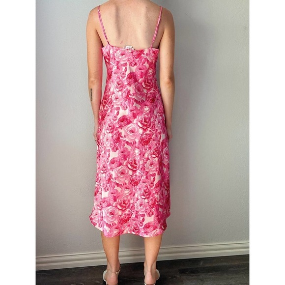 Vintage 90s/Y2K Pink Floral Printed Midi Slip Dress - Picture 4 of 6